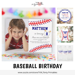 Boy Photo Sports Party Baseball Birthday Inbjudningar