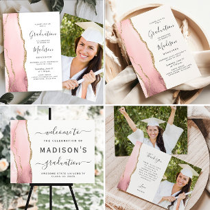 Foto Blush Agate Guld Script Examen Tack Kort