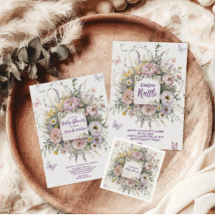 Boho WildblomButterflies Diapper Raffle Tilläggskort