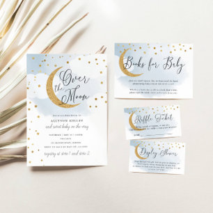 Över Måne Guld Stars Lila Baby Shower Inbjudningar