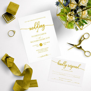 Elegant Guld och vit kalligrafi Bröllop Inbjudningar