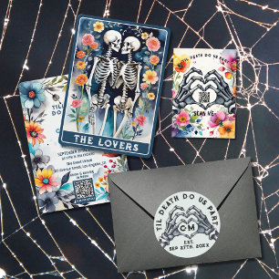 QR-koden för Älskare Tarot Blommigt gotiic Bröllop Inbjudningar