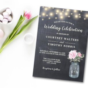 Rustic Chalkboard Peony Blommigt Mason Burk   BRÖL Inbjudningar
