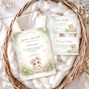 Sagegrön kanin Blommig Baby Shower Inbjudningar