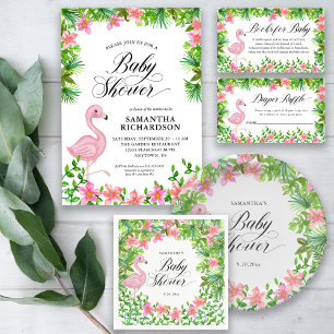Rosa Flamingo Tropical Flowers Baby Shower Pappersservett
