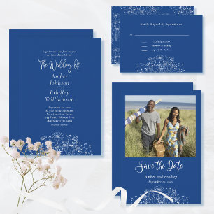 Royal Blue White WildblomBoho Bröllop OSA