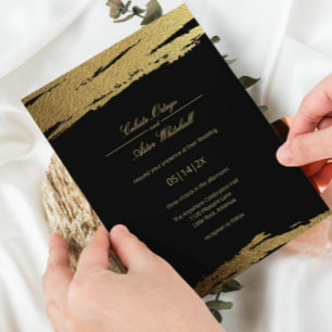 Modern Elegant Black & Faux guldfärgad färgsstreck Inbjudningar