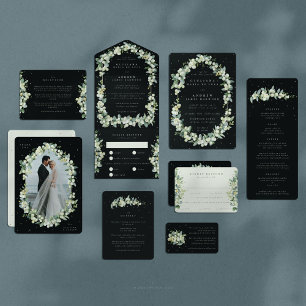 Black Snowberry+Eucalyptus Stem Wedding Reception Tilläggskort