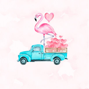Vintage Lastbil Rosa Flamingo Hearts Baby Shower Inbjudningar