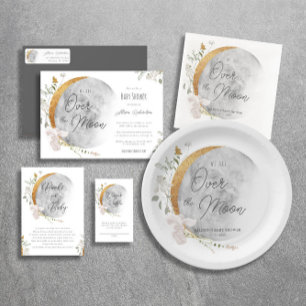 Boho guld måne böcker för baby shower tilläggskort