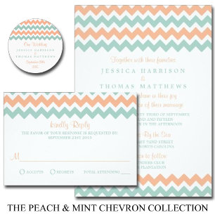 Modern Chevron Bröllop Collection Peach & Mint Inbjudningar