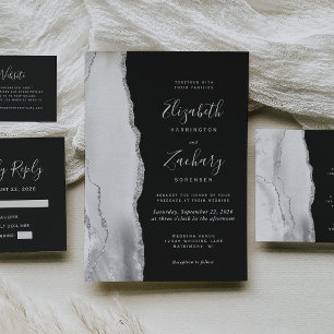 Modern Grått White Silver Agate Slate Bröllop OSA Kort
