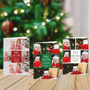 Fotokollage för god jul Grönt Script-familjen Julkort