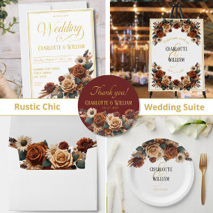 Blommigten Elegant bröllop Script Rustic Inbjudningar