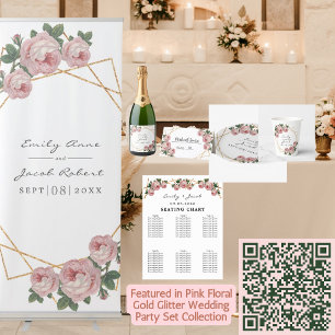 Guld Glitter Geo Rosa Blommig Bröllop RSVP Foto