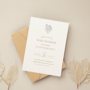 Syrliga lila blommiga baby shower-inbjudan inbjudningar
