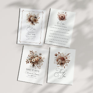 Neutral Elegant Mokka Mousse Blommig Tack Kort