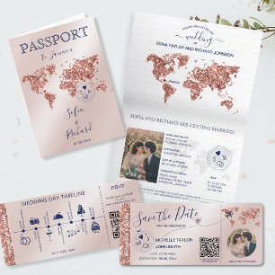 QR för målbröllop med passet World Map Registry Inbjudningar