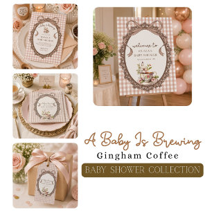En baby bryggs Gingham Kaffe Baby Shower Fyrkantigt Klistermärke