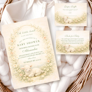 Vintage Little Lamb Blommig Krans Baby Shower Inbjudningar