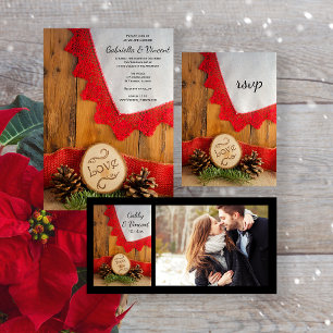 Rustic Gräs och Red Snöre Winter Wedding OSA kort