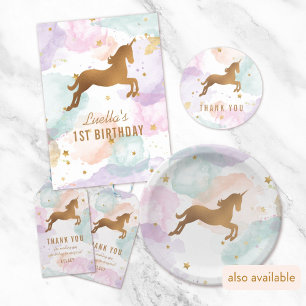 Pastel Unicorn Födelsedagsfest Tack Runt Klistermärke