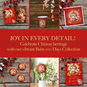Kinesisk traditionell Baby 100 dagar 百 日 inbjudan