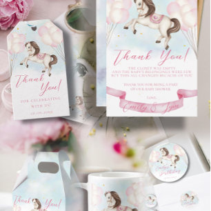 Baby Shower Fairytale Pony Stars rosa Balloons Tilläggskort