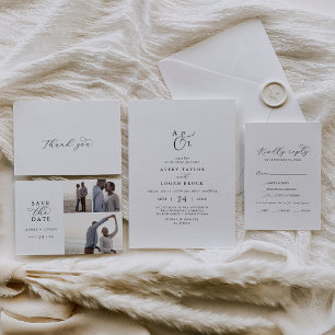 Elegant Script Front and Back Monogram Bröllop Inbjudningar