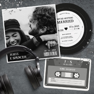 Vintage Retro Vinyl Record QR Bröllopsinbjudan Inbjudningar