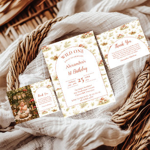 Foto Blush Woodland Wild One Födelsedag Tack Kort
