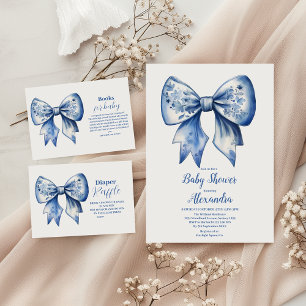 Watercolor Ribbon Dusty Blue Bow Bokar för Baby Tilläggskort