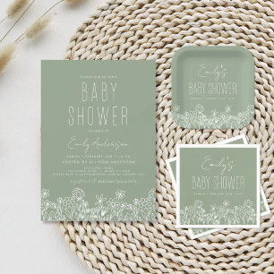 Wildblomma Baby i Grönten för babybabyskor i bloom Inbjudningar