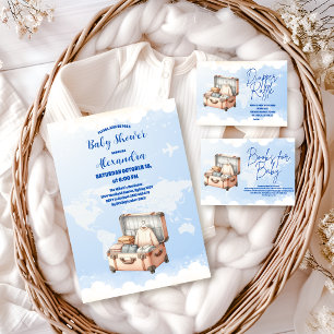 World Map Äventyr Awaits Baby Shower Inbjudningar