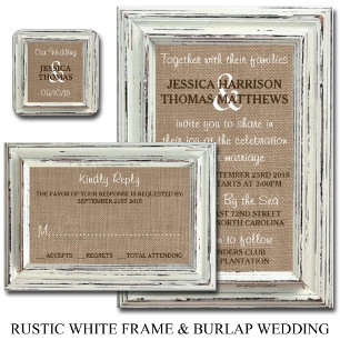 Insamlingen Rustic White Ram & Burlap Bröllop Inbjudningar