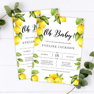 Citrus Lemons Baby Shower Bingo Game Card