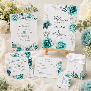 Turkos Vildblomma Bröllop RSVP-kort Tack Kort