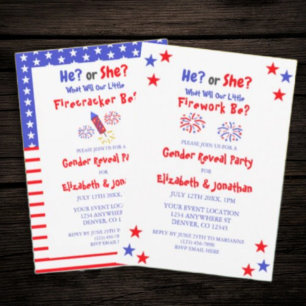 Little Fireworks American Gender Reveal Inbjudningar