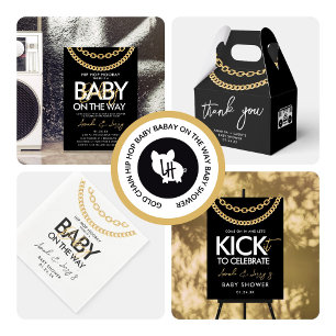 Svart och guld Hip Hop Baby Shower-fest Inbjudningar