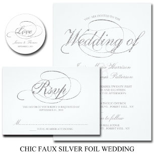 Chic Silver Foil Script Folded Wedding-inbjudan Folierat Kort