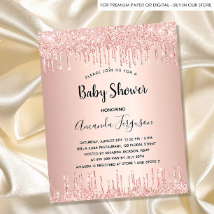 Baby Shower glitter ro metall flicka i guld Inbjudningar