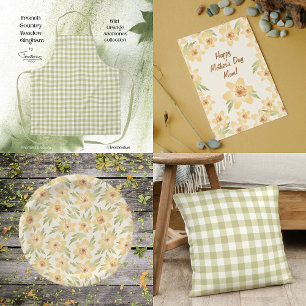Fransk Land Meadow Gingham - Sage grönt plaid Kudde