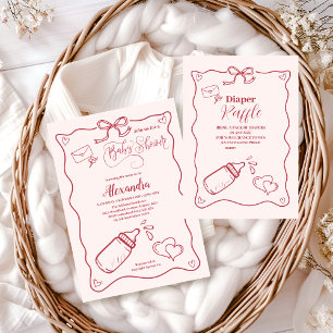 Doodle Hand plockade Bow Baby Shower Bokar för Bab Tilläggskort