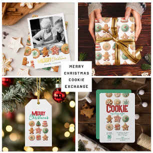 Helgdag för Julkookies Exchange Red Grönt Presentpapper