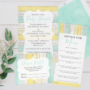 Könsneutral mint baby shower rådgivningsspel reklamkort