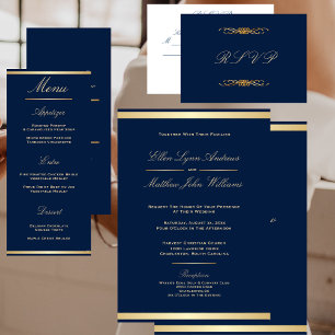 Elegant Navy Blue och Guld Bröllop Bordsnummer