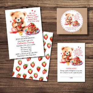 Nalle Jordberry Pancake Brunch Baby Shower Inbjudningar