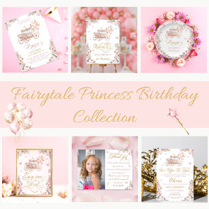 Guld Rosa Princess Birthday Tack för ditt kort