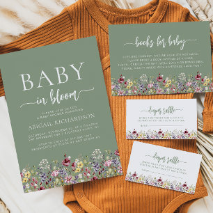 Boho vilda blommor Salvia Grön Bebis Shower Inbjudningar