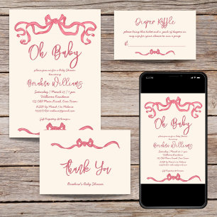 Rosa-band med skiss av babyduschdiskar, raffel tilläggskort